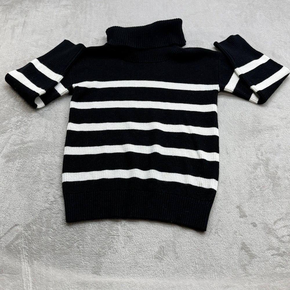 Charlie B Turtleneck Sweater Womens Medium Black White Striped Ribbed Knit Cozy